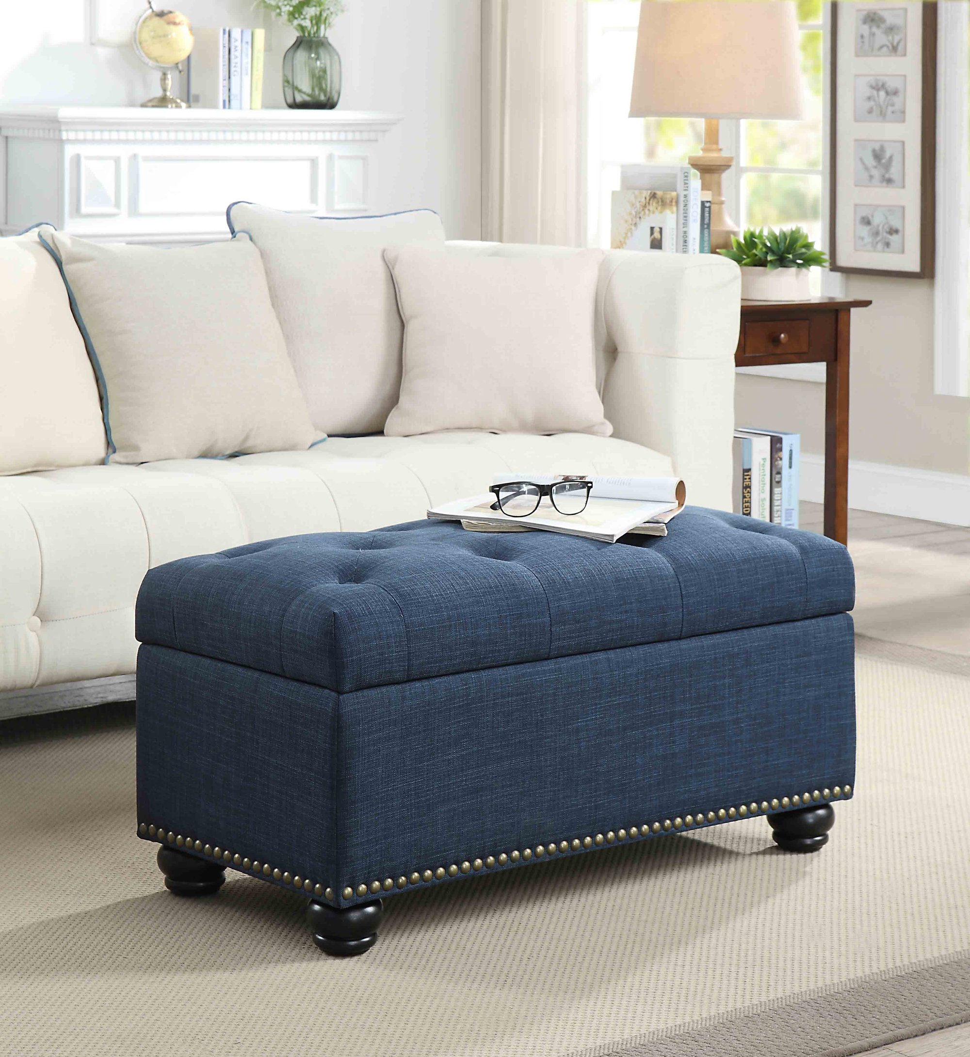 Convenience Concepts Designs4Comfort 7th Avenue Storage Ottoman, Blue Fabric