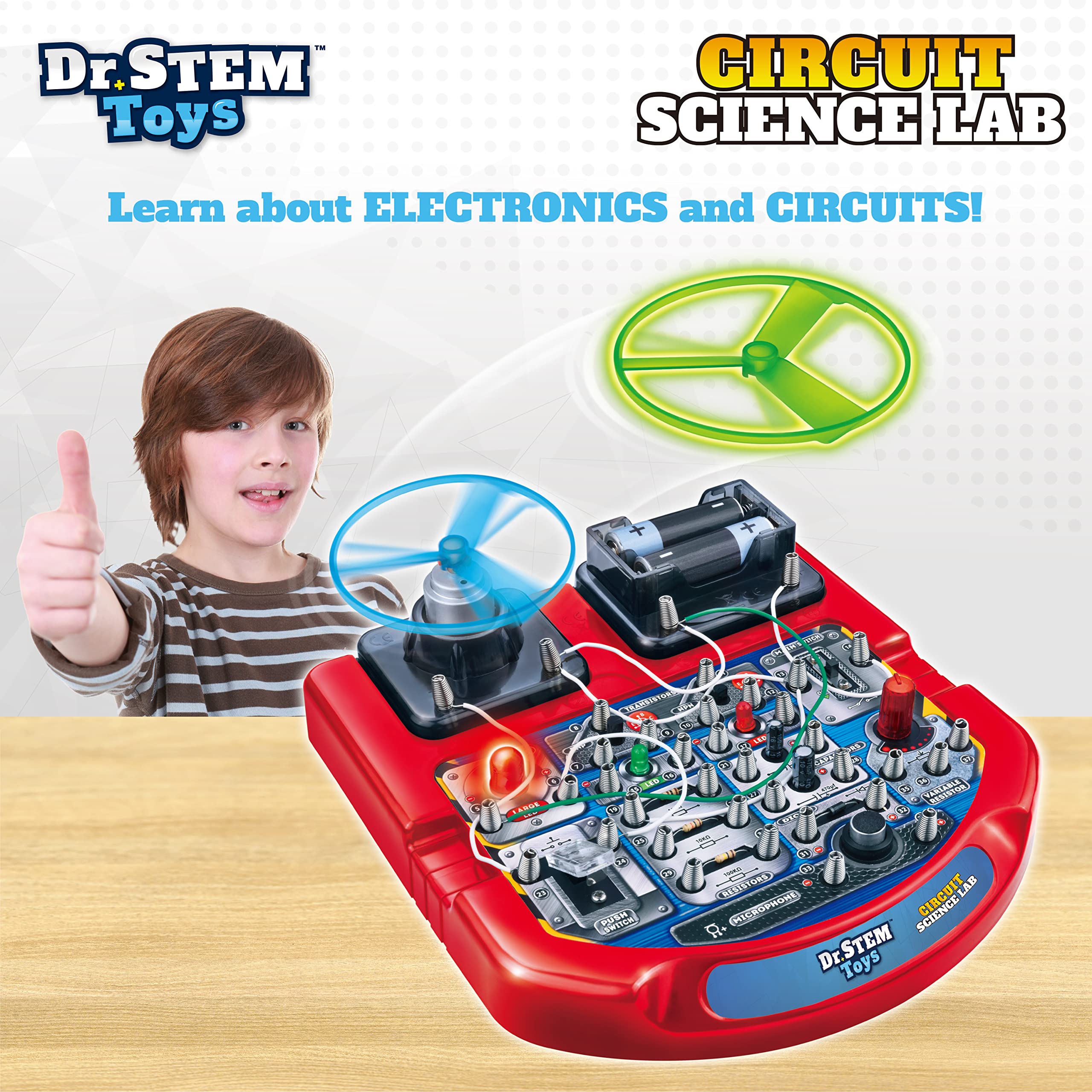 Dr. STEM Toys Circuit Board for Kids | Fun Educational Science Kit with Real Wires, LED Lights & a Fan That Actually Flies | Includes 18 Cool Science Experiments for Boys & Girls Ages 8 & Up