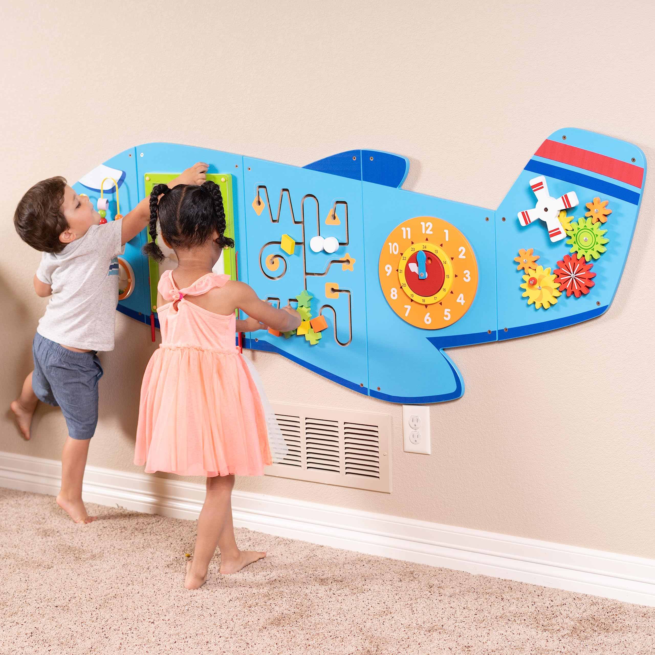 SPARK & WOW Airplane Activity Wall Panels - Ages 18m+ - Montessori Sensory Wall Toy - 6 Activities - Busy Board - Toddler Room Decor