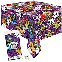 Unique Ninja Turtles Party Decorations - Rectangular Plastic TMNT Tablecloth (Pack of 1) and Sticker