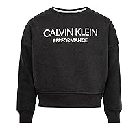 Calvin Klein Girls' Performance Sweatshirt, Crew Neck Pullover with Logo Design, Tagless Interior