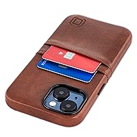 Dockem Card Case for iPhone 15 with Built-in Metal Plate for Magnetic Mounting & 2 Card Holder Pockets: Exec M2 Premium Synthetic Leather Wallet Case (iPhone 15, Brown)