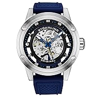 Stuhrling Original Mens Automatic Watch Skeleton Stainless Steel Self Winding Dress Watch with Rubber Strap 50MM