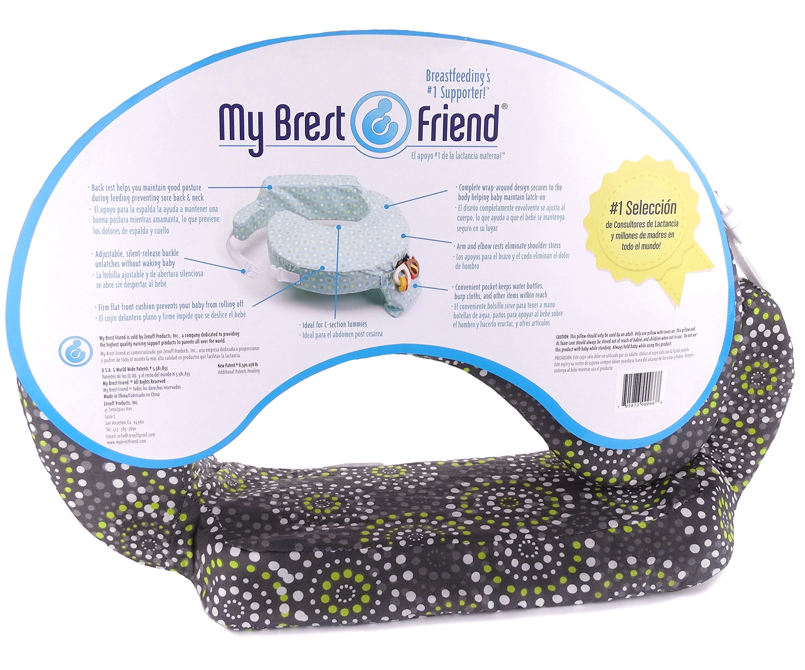 My Brest Friend Original Nursing Pillow for Breastfeeding, Nursing and Posture Support with Pocket and Removable Slipcover, Grey, Yellow Fireworks