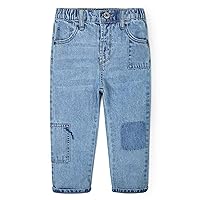 KIDSCOOL SPACE Baby Little Boys Jeans, Girls Elastic Waist Adjustable Ripped Patchworked Denim Pants