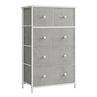 SONGMICS Drawer Dresser, Storage Dresser Tower with 5 Fabric Drawers, Dresser Unit, Hallway, Light Gray and White ULTS514L10