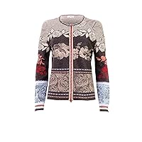 Short Lambswool Sweater with Zip Closure, Rose Designs