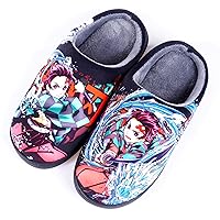 Anime Demon Slayer Slippers Women Men Fuzzy House Slippers Winter Anti-slip Indoor and Outdoor Slip on Shoes