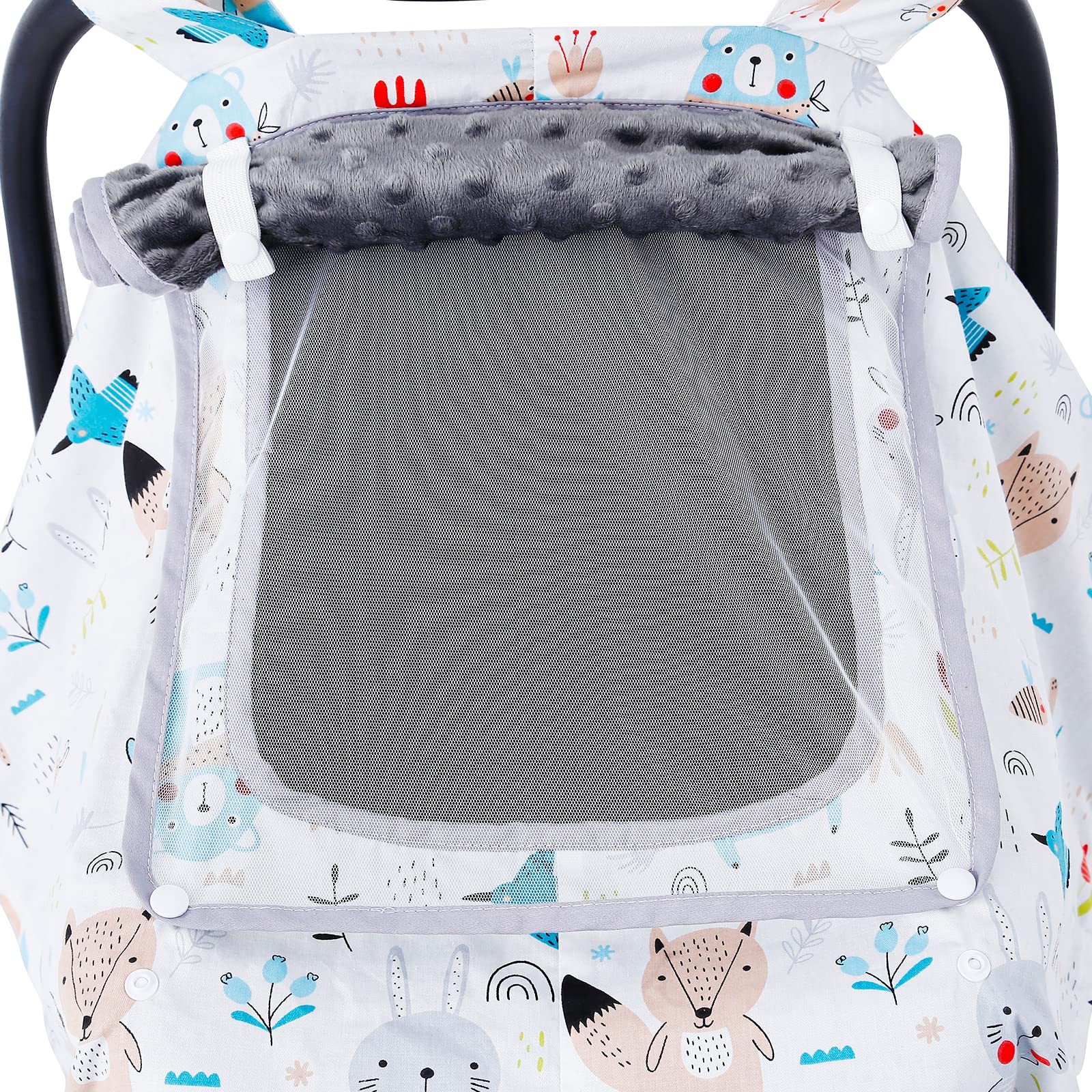 SJEhome Carseat Covers for Babies,Car Seat Warm Windproof Cotton and Fleece Canopy for Newborn Infant Boy Girl Carrier,2 Layers Windows Baby Carrier Cover,Grey Minky