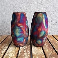 2 Pack Tsuri 6 inch Handmade Ceramic Raku Vase - Pottery Gifts for Her, Boho, Gift Box, Gift for Mom, Bridesmaid Wedding Gift, Home Décor - FC