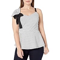 City Chic Women's Plus Size Contrast Shoulder Peplum Top with Bow Sleeve Detail