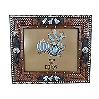 14206 Horses Tooled Leather Pattern Brown and Silver Tone 13.75 inch Polyresin Western Southwest Decorative Home Décor Wall or Tabletop Picture Frame Holds 8 x 10 inch Photo