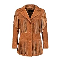 Women Fringe Suede Leather Jacket Tan Classic Western Style Fringe Jacket 5937