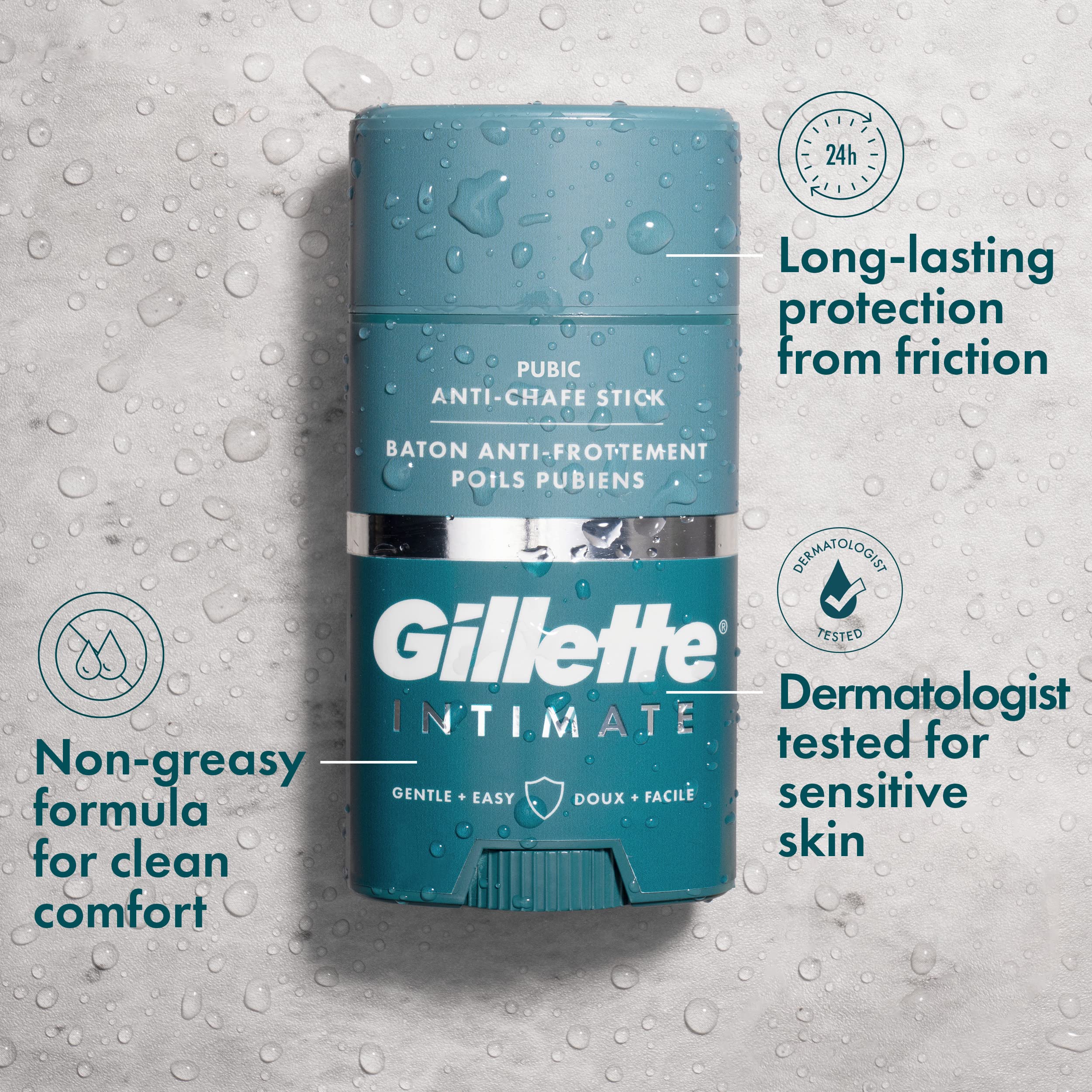 Gillette Intimate Pubic Anti-chafe Stick, Reduces Rubbing and Irritation, Pubic Anti-Chafing For Men, Easy Application, Dermatologist Tested