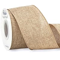 Ribbli Natural Linen Wired Ribbon,2-1/2 Inch x Continuous 10 Yard, Beige Burlap Wired Ribbon Rustic Ribbon for Wreaths, Big Bow Crafts,Gift Wrapping, Christmas Tree Decoration