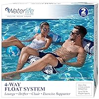 Waterlife 4-in-1 Pool Hammock 2-Pack, Inflatable Pool Chair Float, Water Hammock (Saddle, Lounge Chair, Hammock, Drifter), Navy & Light Blue, 2 Count (Pack of 1)