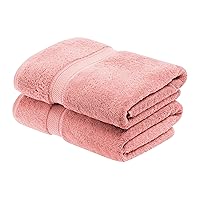 Egyptian Cotton Pile Bath Towel Set of 2, Ultra Soft Luxury Towels, Thick Plush Essentials, Absorbent Heavyweight, Guest Bath, Hotel, Spa, Home Bathroom, Shower Basics, Tea Rose