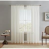 HLC.ME Ivory Sheer Voile Window Treatment Rod Pocket Curtain Panels for Kitchen, Bedroom and Living Room (54 x 95 inches Long, Set of 2)
