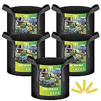 iPower 5 Pack 2 Gallon Grow Bags, Garden Planting Nonwoven Fabric Pots with Reinforced Handle, Heavy Duty and Aeration Planter Pot for Tomato, Fruits, Vegetables and Flowers