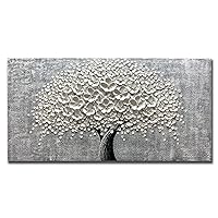 Yika Art Paintings - 24X48 Inch 3D White Flower Painting Abstract Textured Knife Platte Acrylic Painting on Canvas 3D Flowers Tree Paintings Ready to hang (White)