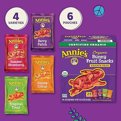 Annie's Organic Bunny Fruit Snacks, Variety Pack, Gluten Free, Vegan, 0.8 Ounce (Pack of 24)