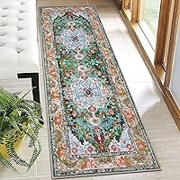 U'Artlines Boho Hallway Runner Rug 2' x 6' Vintage Farmhouse Laundry Rug Runner Accent Area Rug Carpet Non Slip Washable Kitchen Rug Entryway Runner Mat Throw Rug for Living Room (Green)