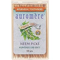 Auromere Ayurvedic Neem Toothpicks - Vegan, Natural, Non GMO, Made from Birchwood (100 Count), 12 Pack