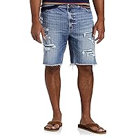 True Nation by DXL Men's Big and Tall Athletic-Fit Dazed & Destructed Denim Shorts Dazed Blue 54