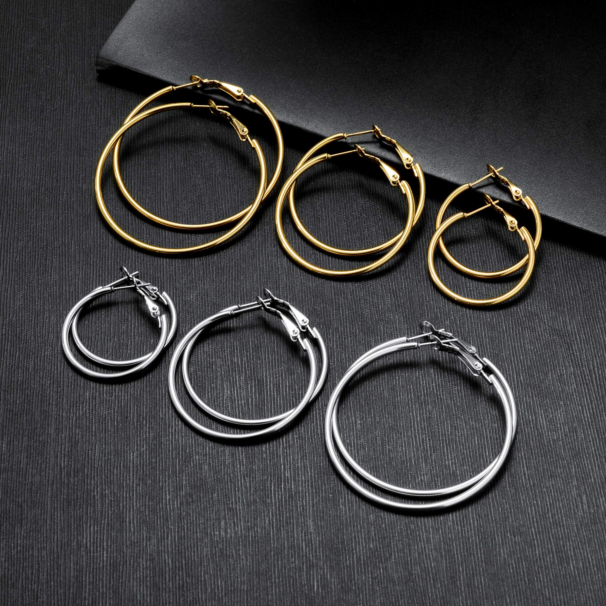 6 Pairs Stainless Steel gold silver Plated Hoop Earrings for Women Girls, Hypoallergenic Hoops Women's Earrings Loop Earrings Set