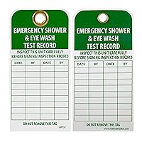 NMC Emergency Shower & Eye Wash Test Record Tag, Pack of 25, Double-Sided Inspection Tag, 6