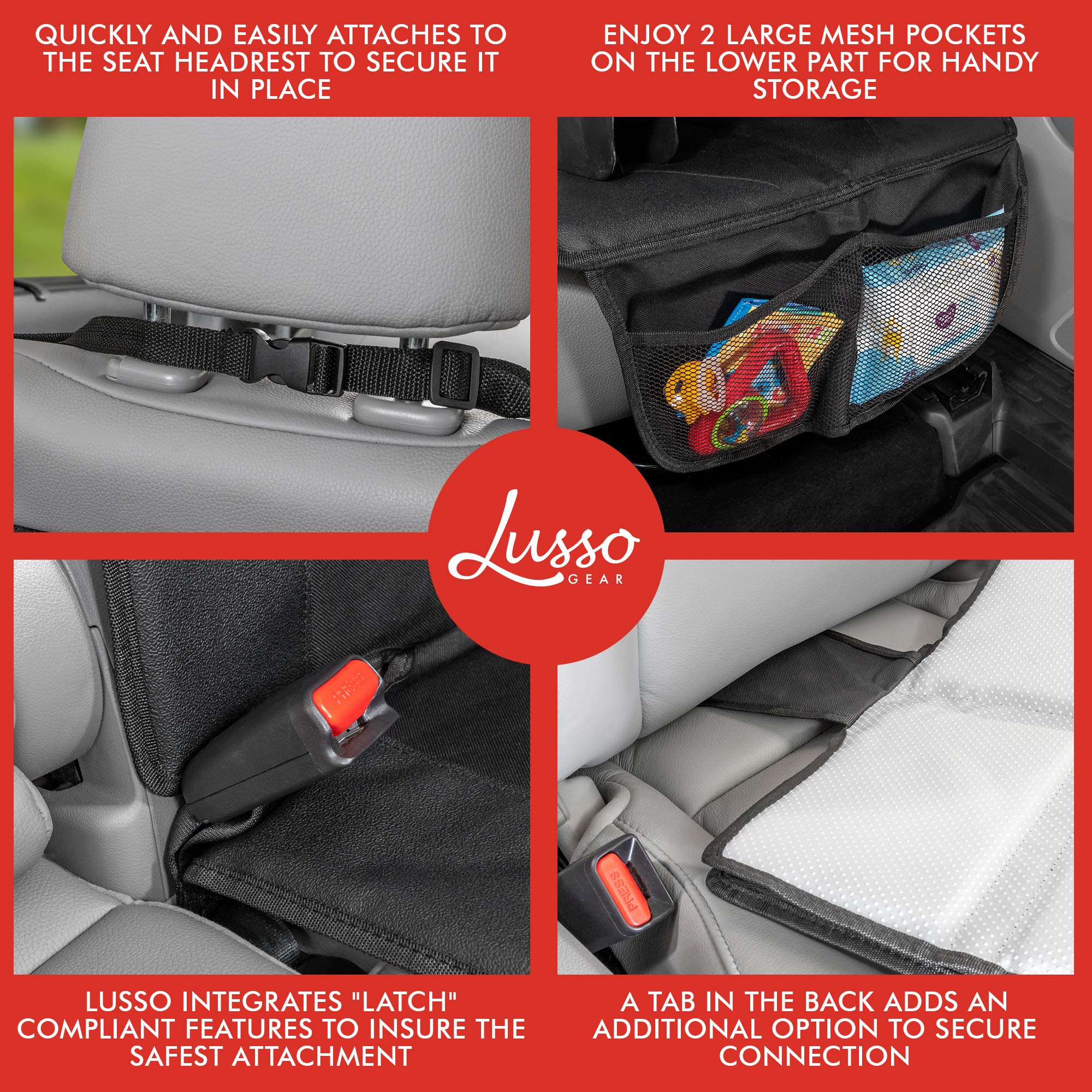 Lusso Gear Car Seat Protector (Gray) + Two Pack of Heavy Duty Kick Mats (Gray), Waterproof, Protects Fabric or Leather Seats, Premium Oxford Fabric, Travel Essentials