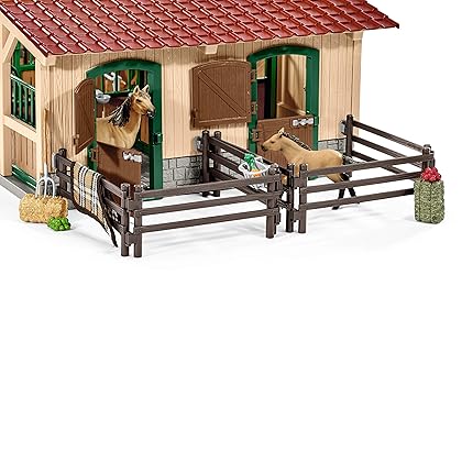Schleich Horse Barn and Stable Playset - Award-Winning Riding Center 44 Piece Set, 2 Pony Toys, Rider Figurine, and Farm Accessories, for Girls and Boys 3 Years Old and Above
