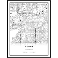 Tempe map Poster Print | Modern Black and White Wall Art | Scandinavian Home Decor | Arizona City Prints Artwork | Fine Art Posters 24x36