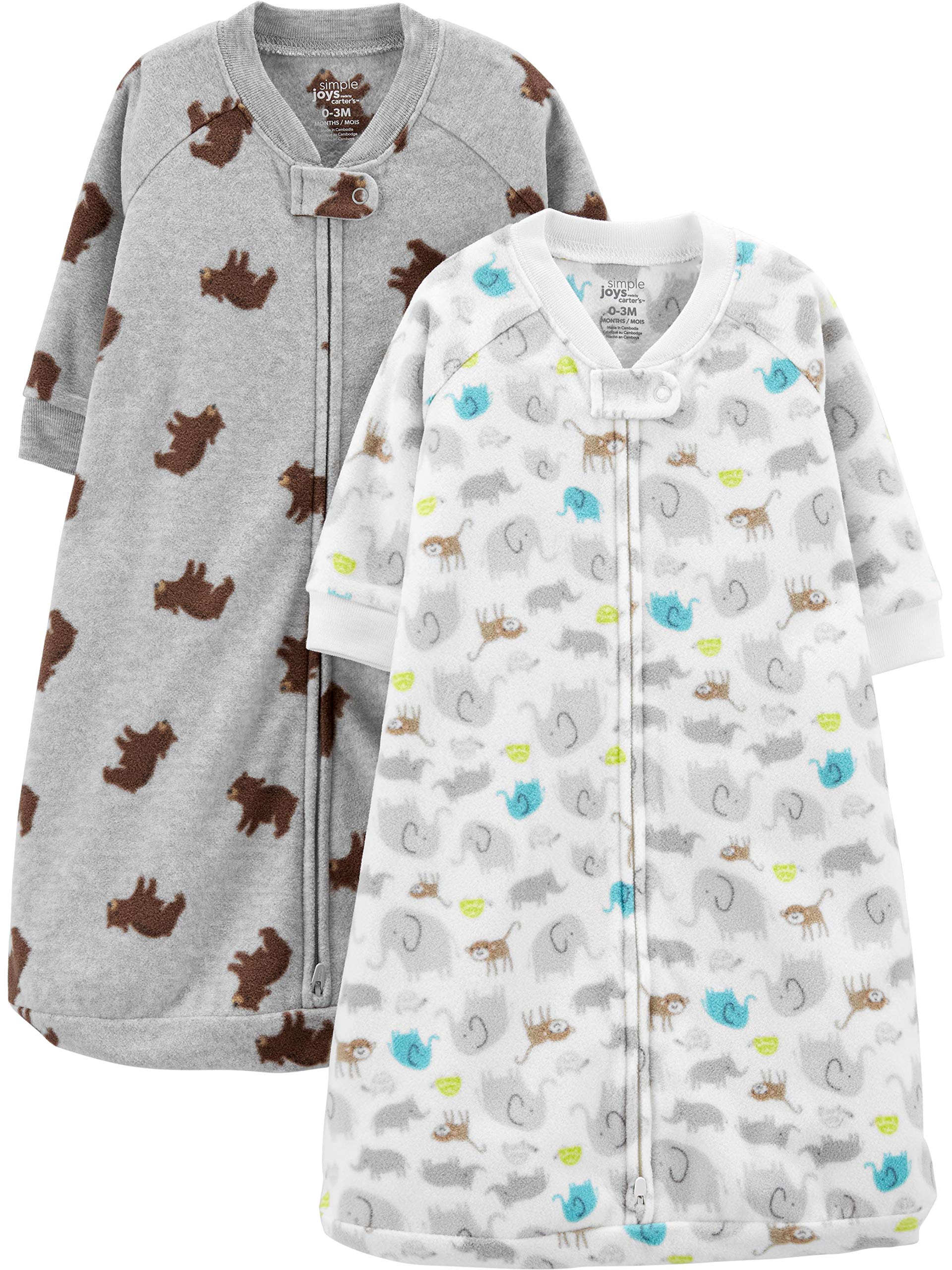 Simple Joys by Carter's Unisex Babies' Microfleece Sleepbag Wearable Blanket, Pack of 2, Grey Heather Bear/Animal, 6-9 Months
