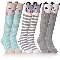 FNOVCO Girls Knee High Socks Cartoon Animal Patterns Cotton Over Calf Socks