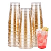 50PCS 14oz Glitter Plastic Cups for Party, Disposable Gold Plastic Cups, Plastic Cocktail Glasses for Wedding Thanksgiving, Christmas, and Parties