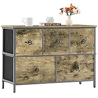 VECELO Bedroom with 5 Small Chest of Drawers for Living Room, Nursery, Entryway, Fabric Furniture Clothes Storage Tower with Steel, Wood Top, Medium Dresser, Grey