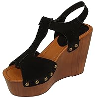 Women's Maden-5 Peep-toe Faux Suede T-Strap Clog Wedge Platform Sandals