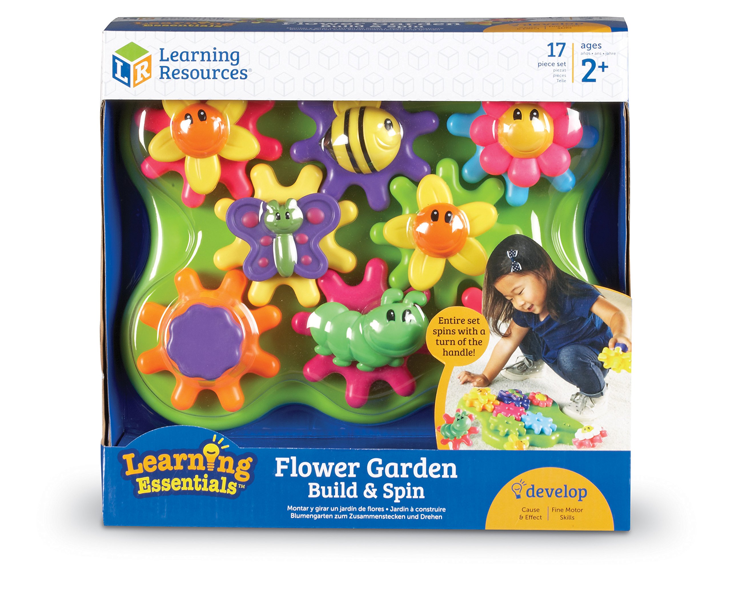 Learning Resources Flower Garden Build & Spin Playset, Toddler Fine Motor Toy, Easter Basket Toy, 17 Pieces, Ages 2+