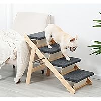 Wood Pet Stairs/Pet Steps for All Dogs and Cats - 2-in-1 Foldable Carpeted 3 Tiers Dog Stairs & Ramp Perfect for Beds and Cars - Portable Dog/Cat Ladder Up to 150 Pounds