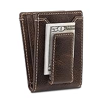 HOJ Co. IVOR Bifold Wallet With Money Clip | Super Strong Magnet | Front Pocket Wallet With Exterior ID Window (brown)