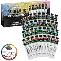 U.S. Art Supply Professional 36 Color Set of Metallic Acrylic Paint, Large 18ml Tubes - Rich Vivid Pearl Colors for Artists, Students, Beginners - Canvas, Portrait Paintings, Wood - Color Mixing Wheel