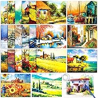 24 Pcs Dementia Products for Elderly Reusable Water Painting Toys Country Life Dementia Activities for Adults Seniors Dementia Water Doodle Coloring Set Painting Brush for Elderly Drawing Gifts