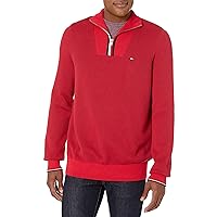 Tommy Hilfiger Men's Big and Tall Long Sleeve Cotton Stripe Quarter Zip Pullover Sweater