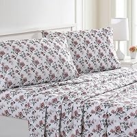 Printed 4-Piece Extra Soft Bedding Sheets & Pillowcase Set, Deep Pocket up to 16 inch Mattress Rose Bloom Queen