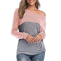 Andongnywell Women's Long-Sleeved one-Neck Loose Twist Casual T-Shirt Casual Soft Knot Side Twists Knit Blouse Top (Pink,Medium)
