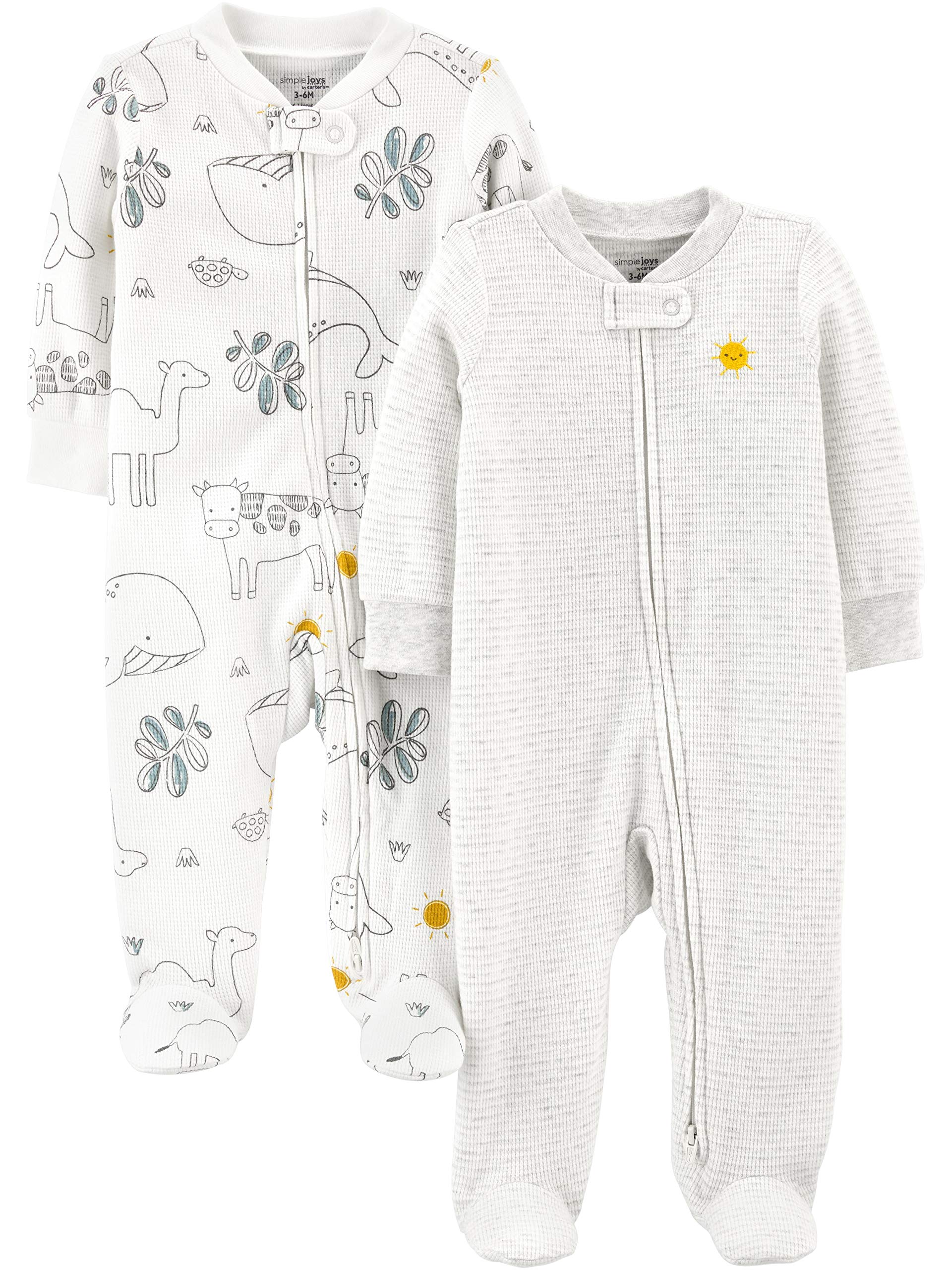 Simple Joys by Carter's Unisex Babies' 2-Way Zip Thermal Footed Sleep and Play, Pack of 2