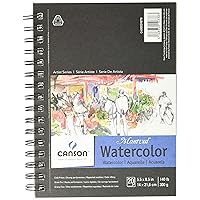 Canson Artist Series Watercolor Paper, Wirebound Pad, 5.5x8.5 inches, 20 Sheets (140lb/300g) - Artist Paper for Adults and Students - Watercolors, Mixed Media, Markers and Art Journaling