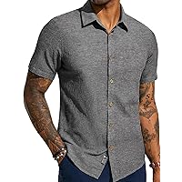 PJ PAUL JONES Men's Linen Shirts Short Sleeve Casual Button Down Shirts Summer Beach Shirt with Pocket