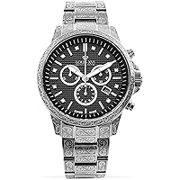 LOUIS XVI Palais Royale Men's Watch Chronograph 43 mm Swiss Quartz Movement Stainless Steel Bracelet Silver Dial Black Real Diamonds 1086, silver, Bracelet